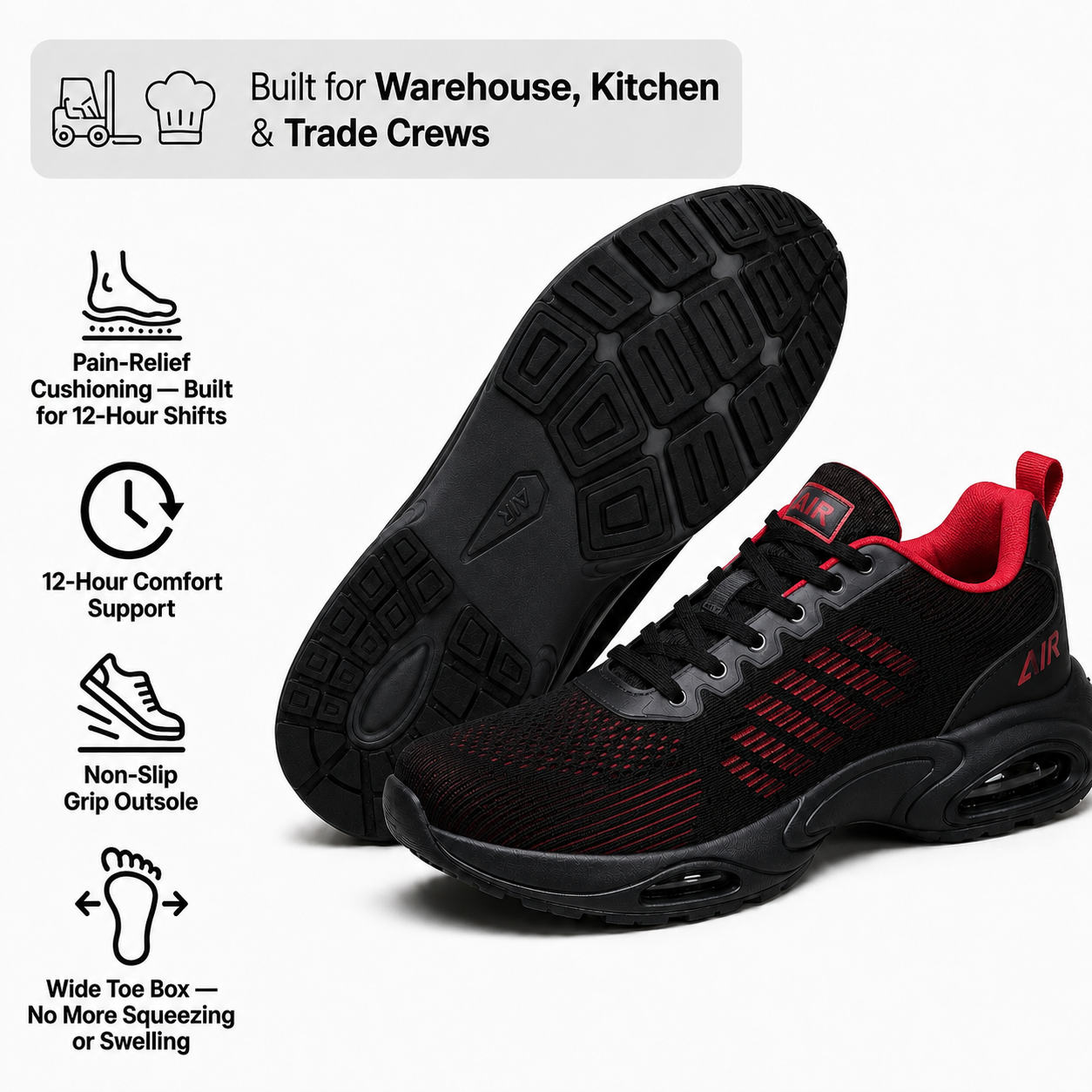 Arconism™ SHIFT-12 — Work Sneakers for Men | 12-Hour Support on Hard Floors