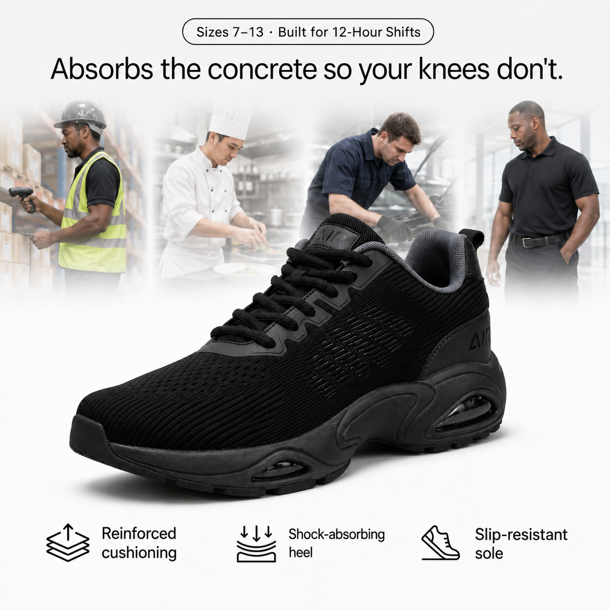 Arconism™ SHIFT-12 — Work Sneakers for Men | 12-Hour Support on Hard Floors